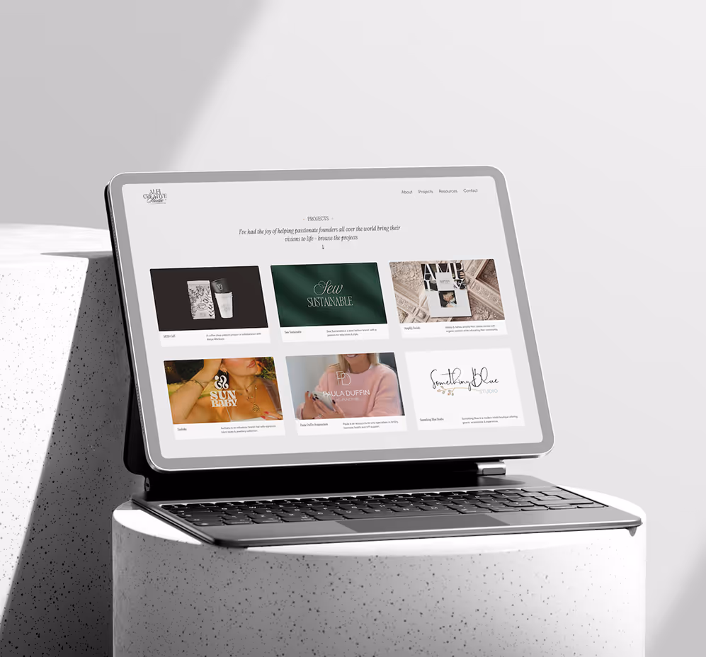 Website interface displayed on a tablet